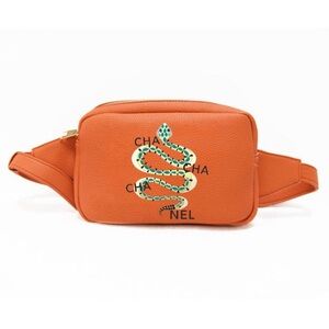 Designer Inspired Orange Crossbody Bag with Snake Design